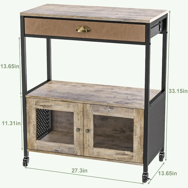 Coffee Bar Cabinet，3 Tiers Kitchen Coffee Cart with Drawer for The Home, Movable Farmhouse Coffee Station Table