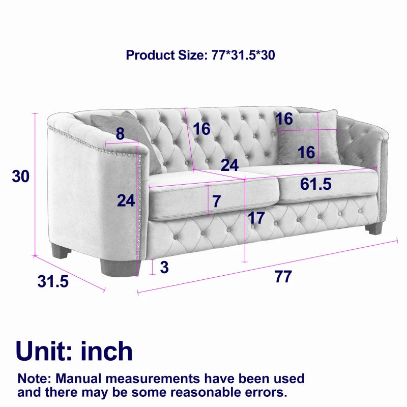 3-Seater Sofa, Upholstered Backrests with Nailhead Detail