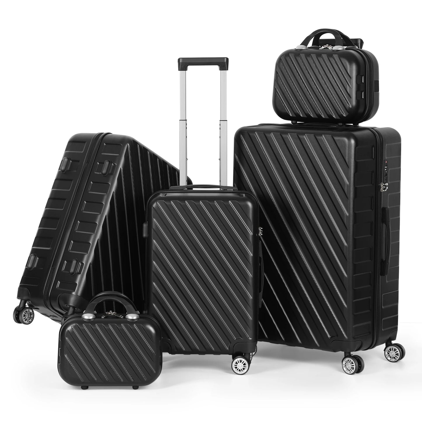 5PCS Black Luggage Set with Spinner Wheels