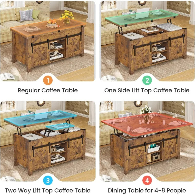 Lift Top Coffee Table, 4 in 1 Multi-Function Convertible Coffee Tables with Storage and Hidden Compartment